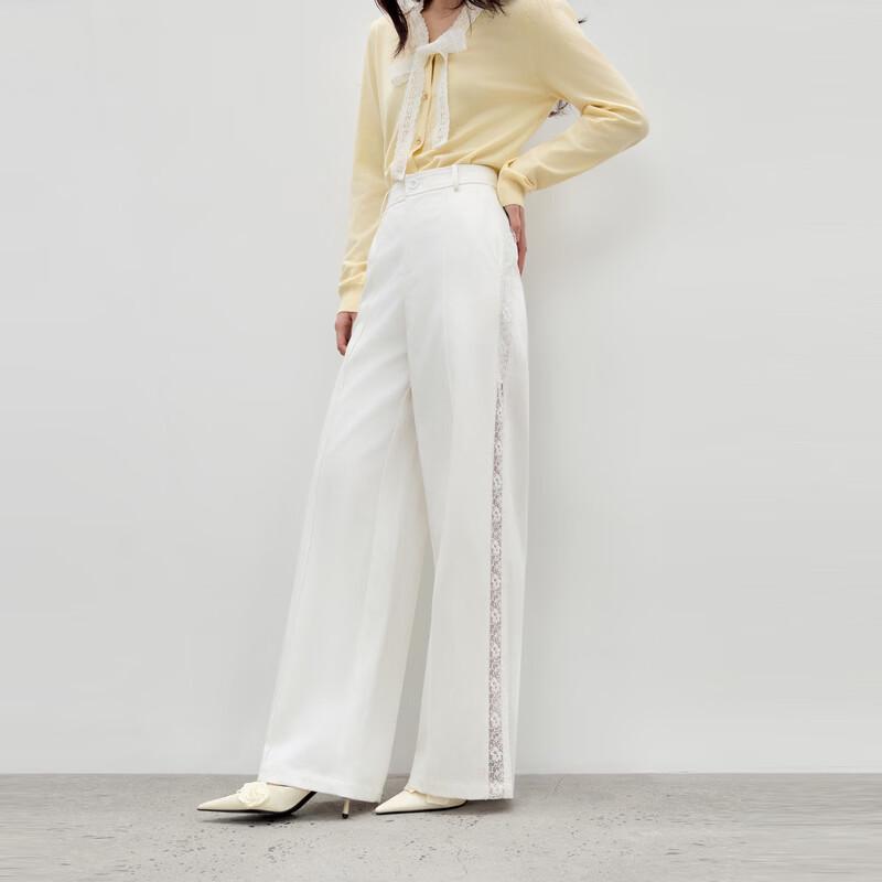 Women s Lyocell Blend Lace-Spliced Wide-Leg Casual Pants M