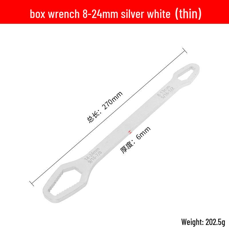 Multi-Purpose 8-22mm Self-Tightening Double-Head Wrench: Box-End & Open-End