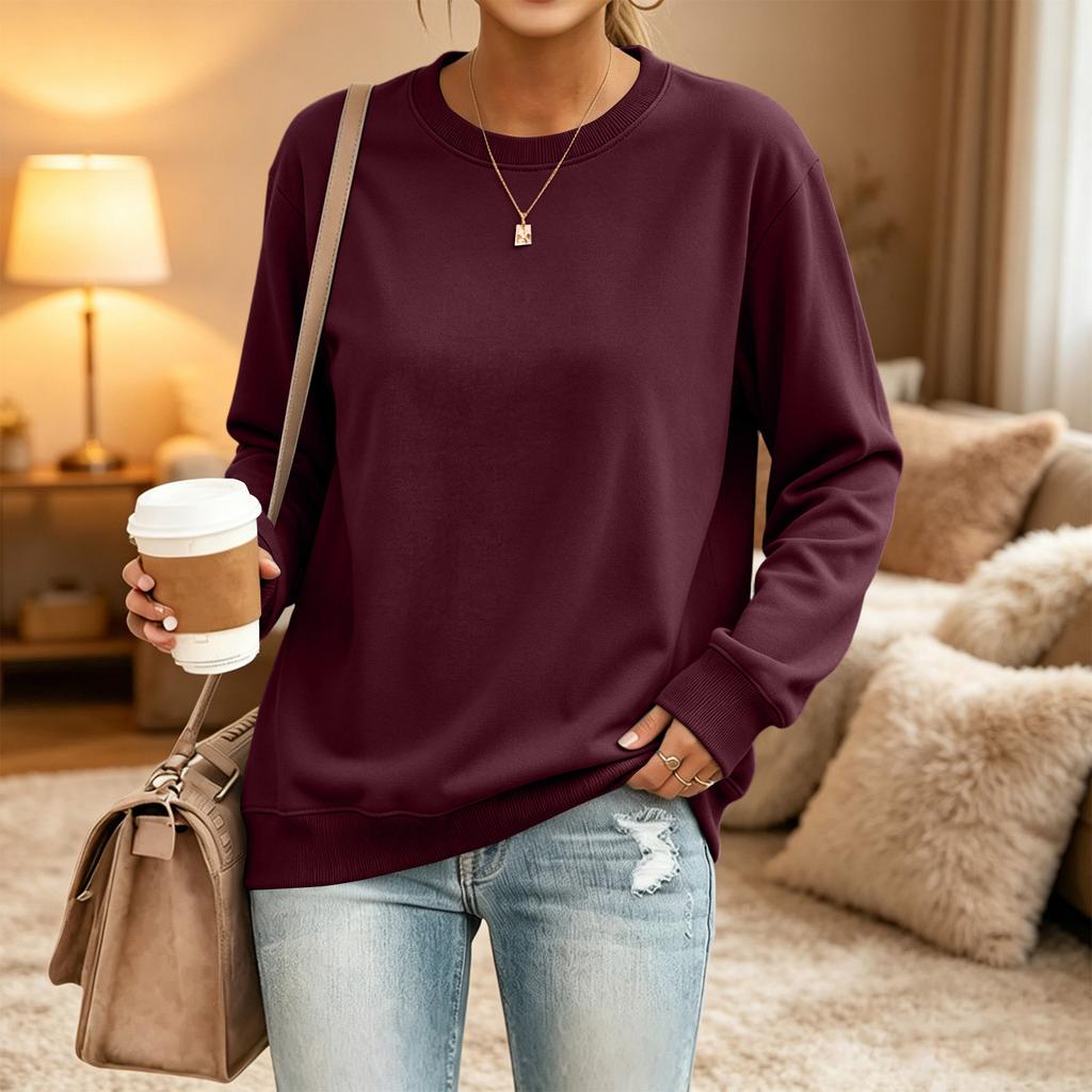 Women's Loose Fit Neck Long Sleeve Sweatshirt Pullover Casual Top
