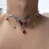Gotischer Roter Kristall Schmetterling Anhänger Silber Geisterkralle Kurze Choker Kette Halskette für Frauen Punk Y2K Anhänger Schmuck Zubehör