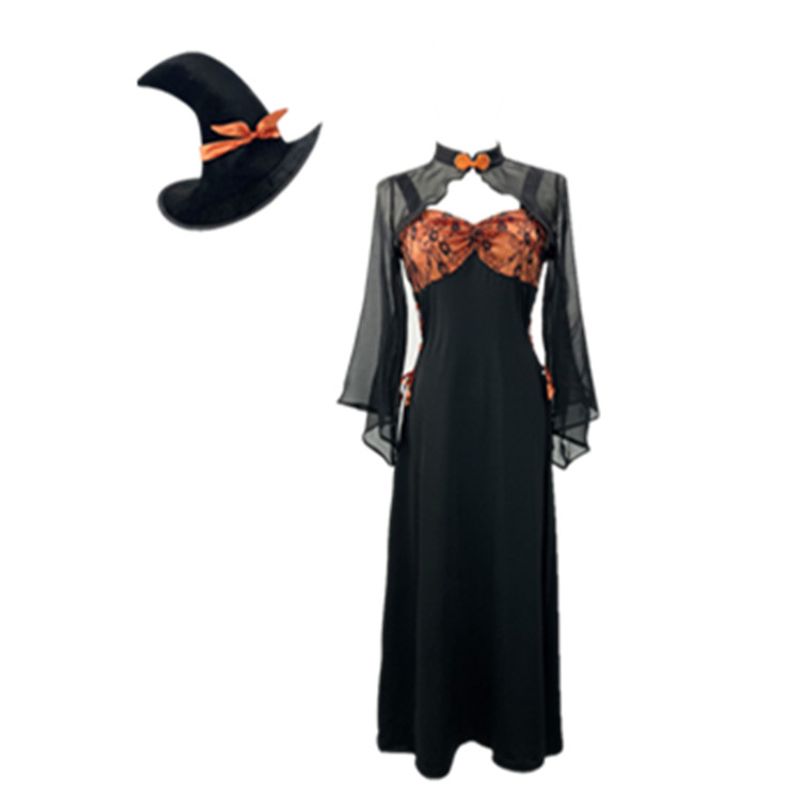 

100.00кг Трансграничный Хэллоуин Китайский стиль Традиционная одежда ведьмы Экспорт Большого размера Женская одежда Платье Аниме Средней длины Длинное Black 5X