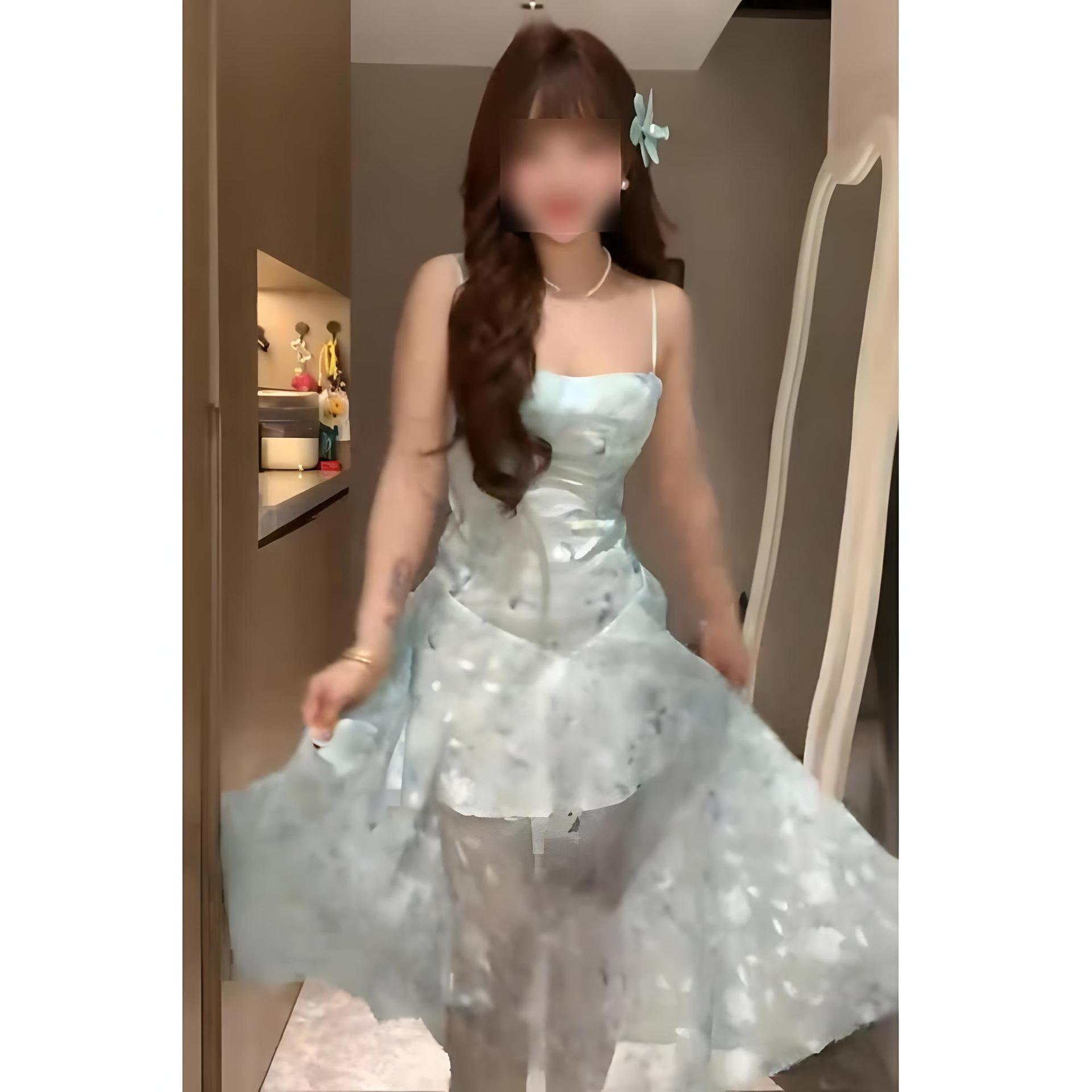 

Sweet Sakura Weaving Flower Plume Floral Princess Cake Dress Waist Tucked Dress Dress Female Summer S- (can be worn within 45kg) синій