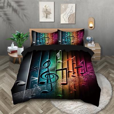 3-teiliges Bettwäscheset mit farbigem Musiknotenmuster, 1*Bettbezug+2*Kissenbezug, für Einzelbett, Schlafzimmer für Jugendliche und Erwachsene, Heimdekoration