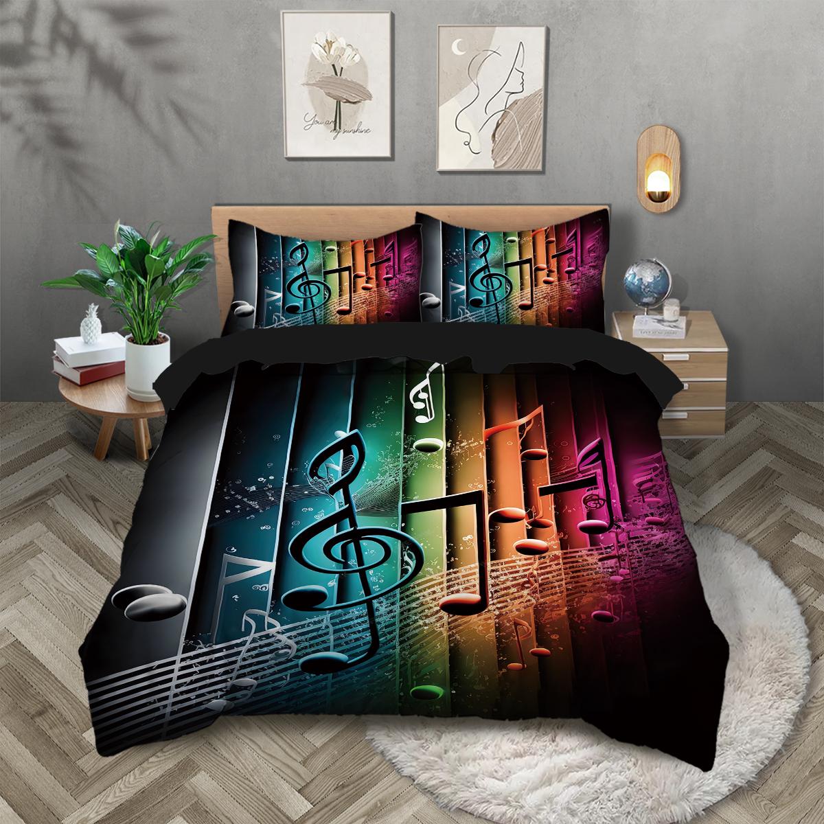 

3pcs Color musical note pattern bedding set, 1*duvet cover+2*pillowcase,for single bed, teenagers and adults bedroom, home decor 135x200cm-EU-Single