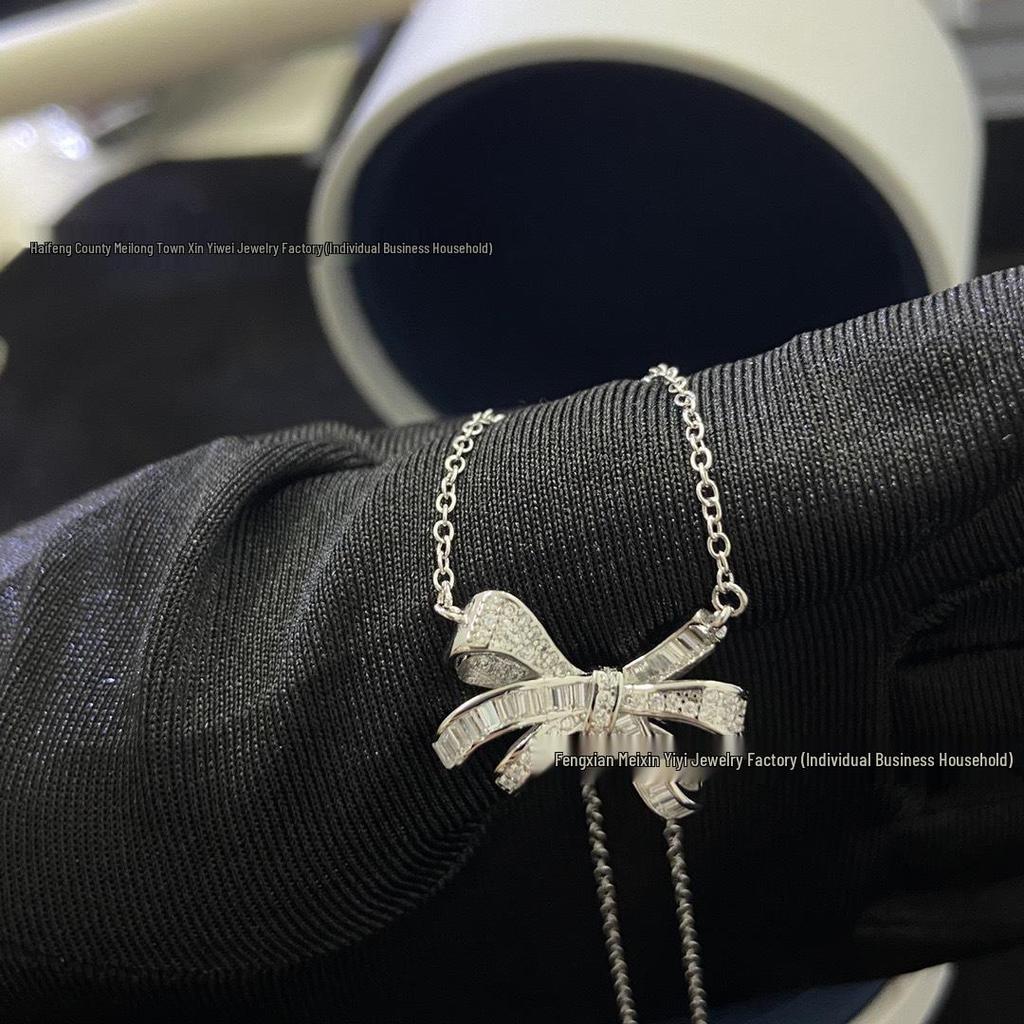 Elegant Gejia Bow Necklace for Women with Full Diamond Tassel Pendant - Versatile Luxury Clavicle Chain