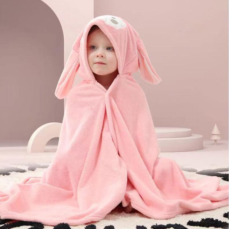 Toddler Baby Hooded Bath Towel Kids Bathrobe Super Soft Absorbent Bath Towel Blanket Cartoon Coral Fleece Kids Bathrobe Boy Girl