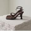 Summer Narrow Band Heel Sandals Women Thick Heel 7 CM Ankle Strap Fashion Square Toe Ladies Dress Sandalias Women's Shoes