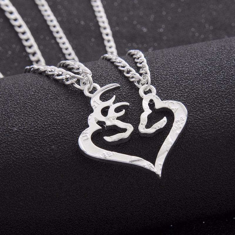 

1Pair Deer Hunting Buck Doe Necklace Broken Half Coin Vintage Pendant срібний