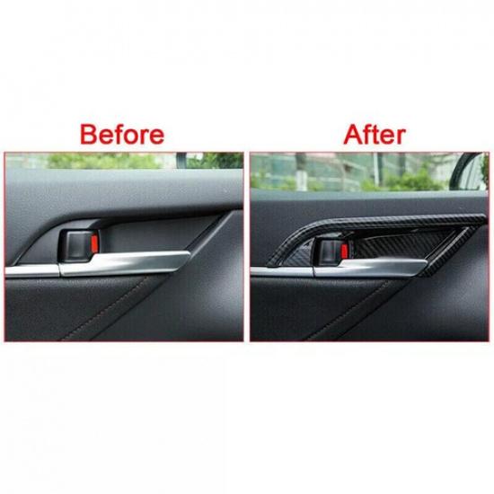 Interior Door Handle Bowl Cover Trim For Toyota Camry 2018- Carbon Fiber ABS