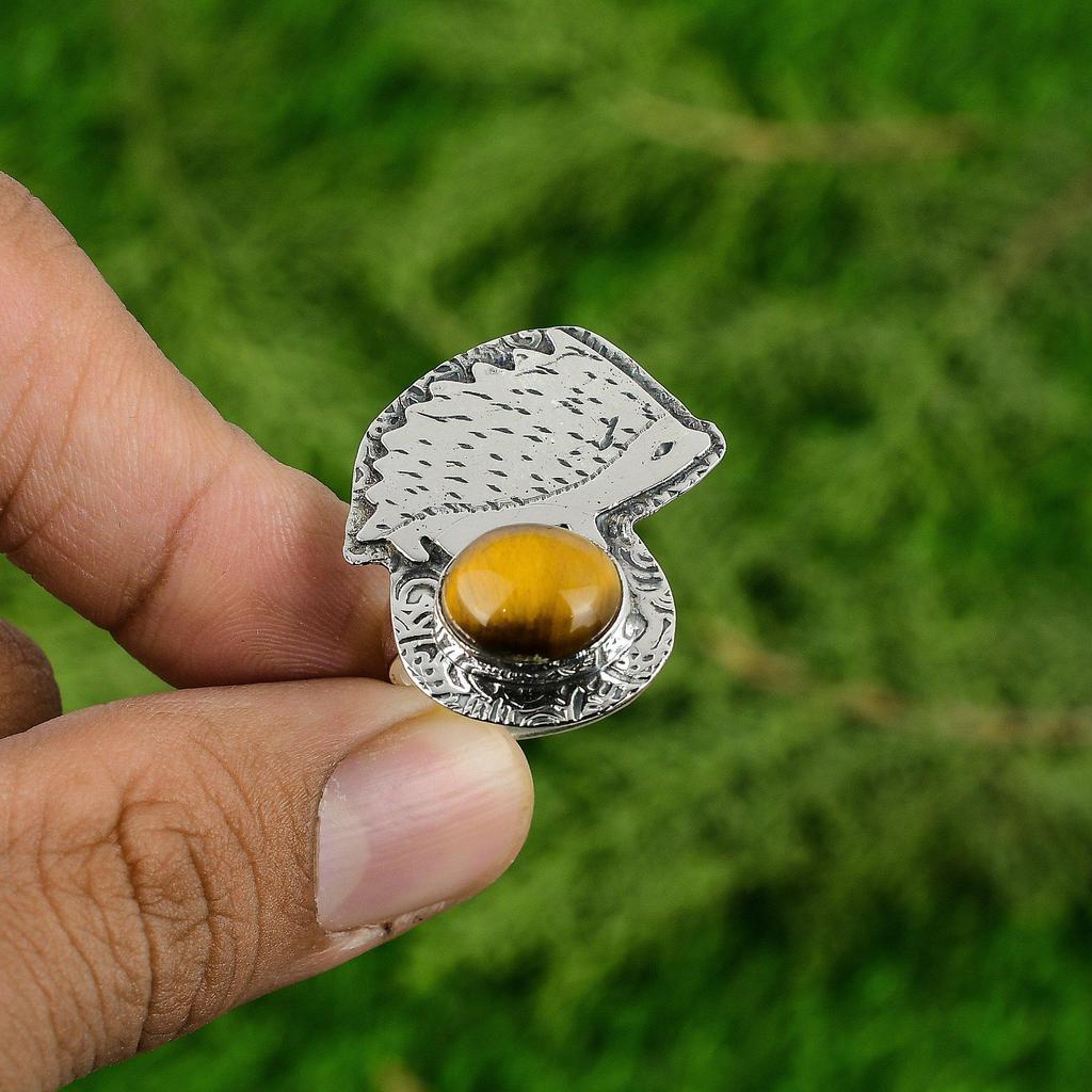 925 Sterling Silver Tigers Eye Gemstone Solitaire Anniversary Wife Ring Jewelry