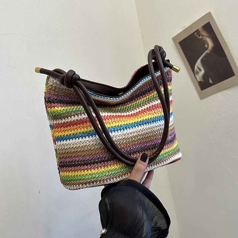 

Woven underarm small bag women s new rainbow striped messenger bag versatile woven shoulder bag різнокольоровий