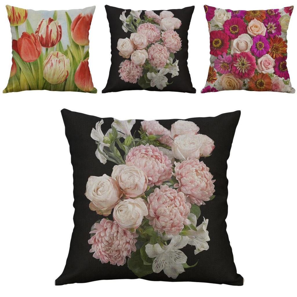 Federa Cuscino Fiori Vintage Cotone Lino Morbida Decorativa Per Comfort Domestico