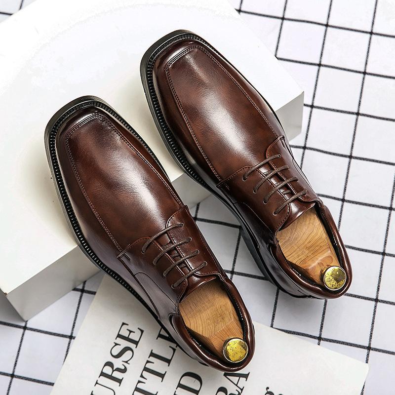 Nightclub hairstylist leather shoes men's fashion trend casual shoes British square head leather shoes suit wedding shoes