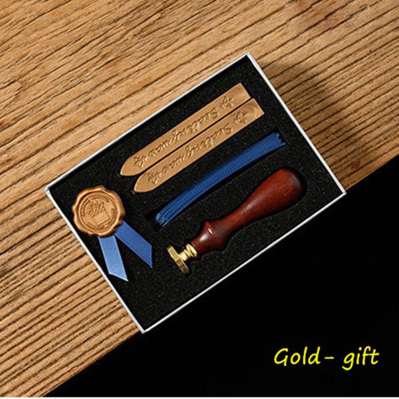 1 Set Creative Wax Seal Set DIY Handmade Ribbon Envelope Gift Seal Vintage Wooden Invitation Letter Seal Wedding Stamp Gift