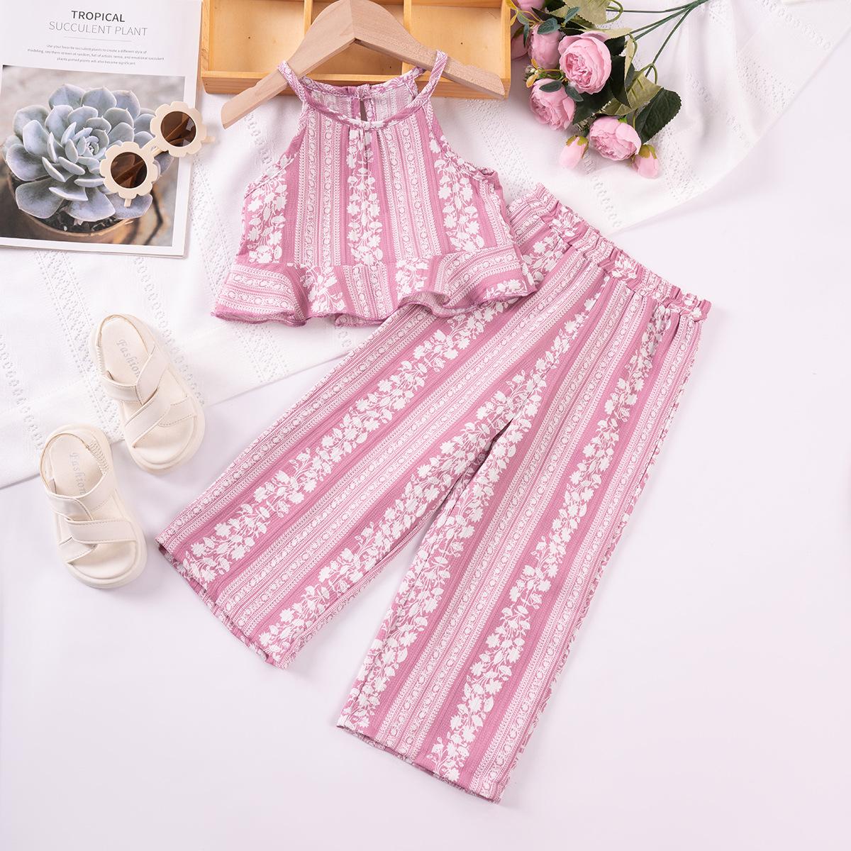 

Повседневный комплект из топа и брюк для девочек, летний детский модный комплект 2025 года 130cm（6-7Y） мерцание