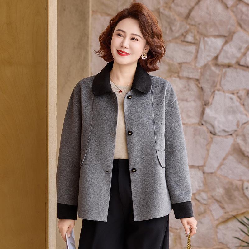 

2026 Spring & Autumn Wool Jacket for Middle-Aged Women - Stylish, Short Design 4XL (Recommended 135-150 lbs) серый