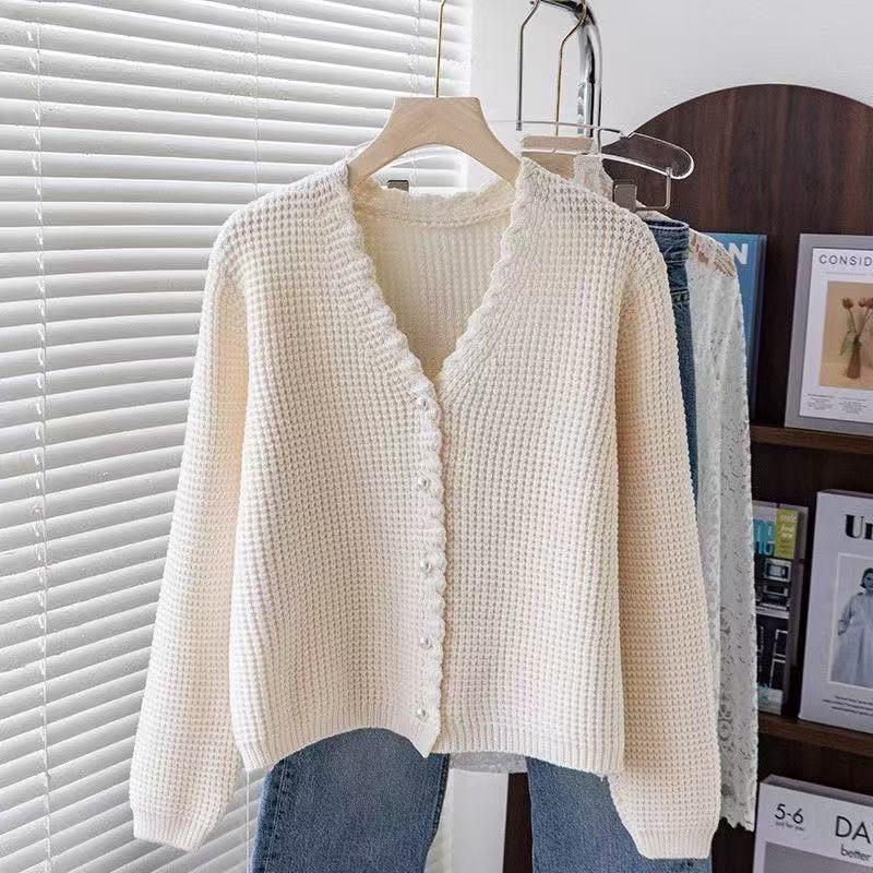 

Autumn and winter knitted cardigan short sweater women s coat new wear chic top trendy S/75-90 бежевий