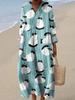 V Neck Short Sleeve Summer Beach Party Dress Loose Floral Print Women Holiday Robe Femme