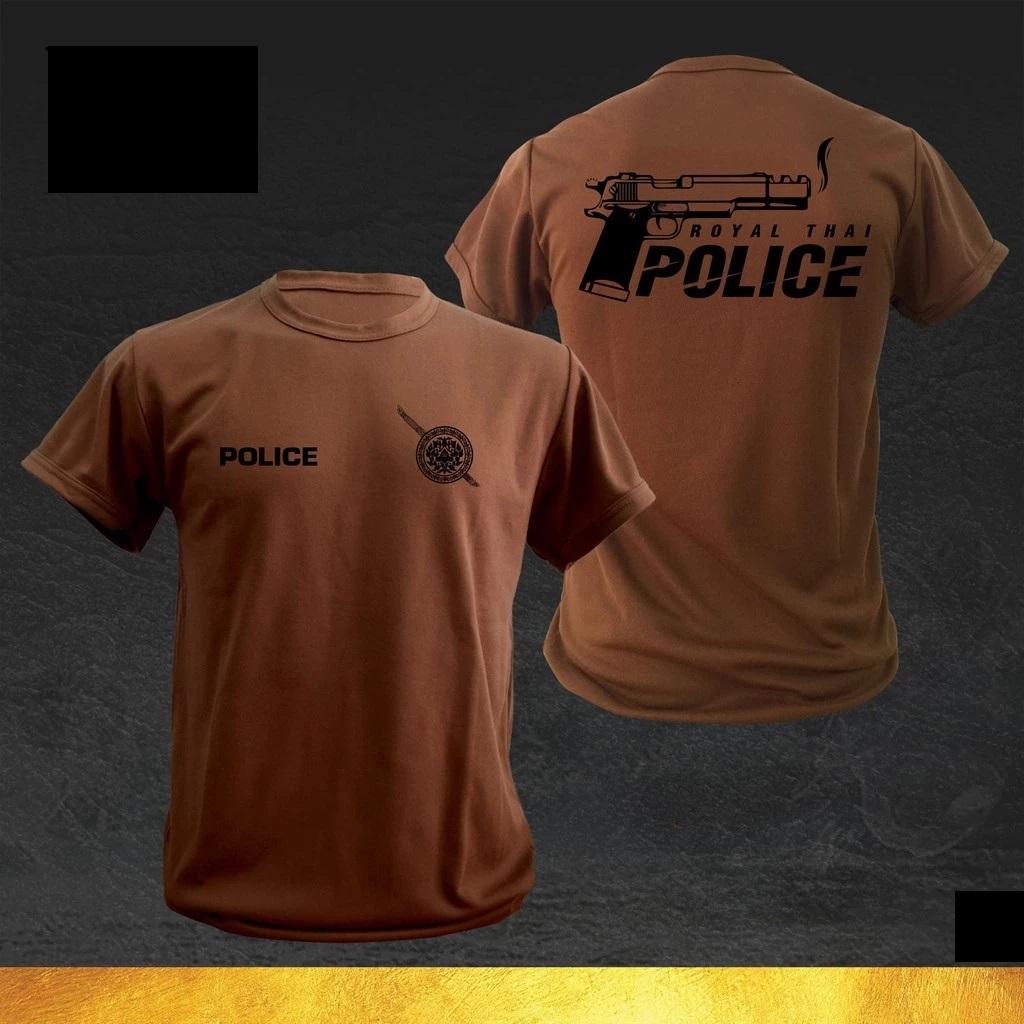 Tričko s logem thajské královské policie, thajské tílko s výstřihem do O, kulatým výstřihem a krátkým rukávem, potisk s pistolí, rychleschnoucí, národní uniforma pro muže a ženy, unisex