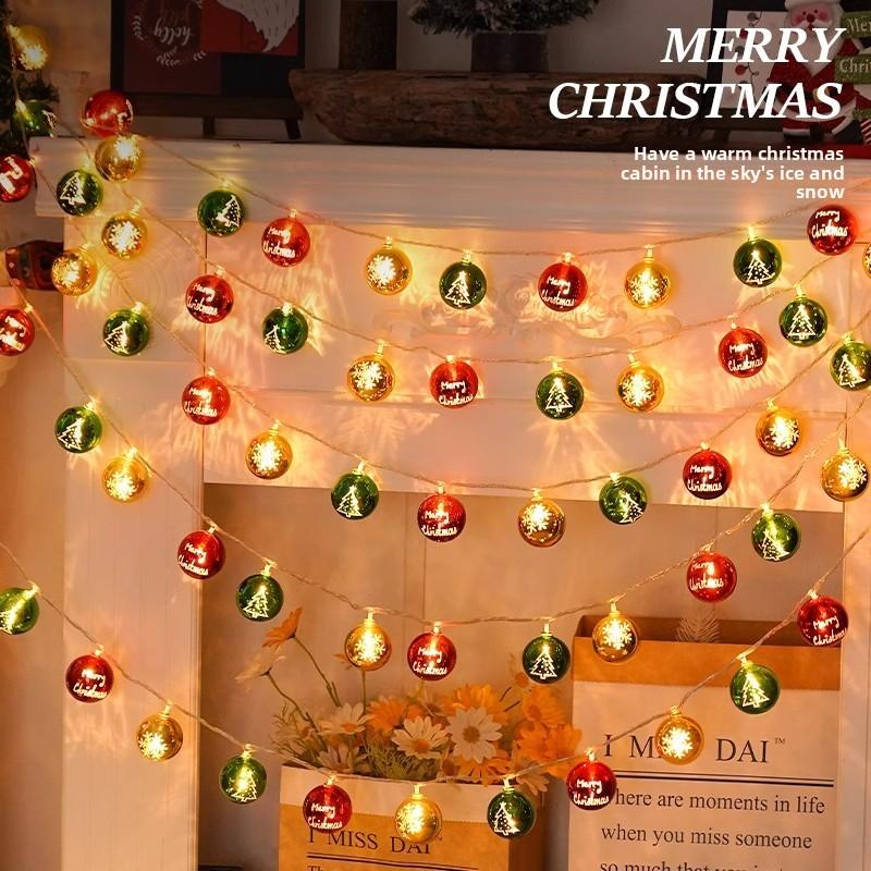 Festive Christmas LED Chrome Ball String Lights with Tree Star Ornaments Store Window Display