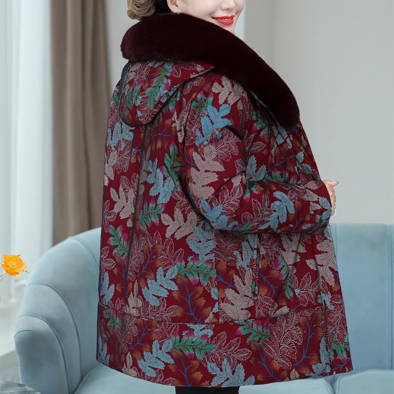 Middle Age Women's Down Jackets Winter Vintage Parkas Fur Collar Liner Detachable Plus Size Elegant Thick Warm Down Coats Woman Outerwears