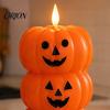 Stacked Pumpkin Lanterns Halloween 3 Tier Candle Light, Flickering Flameless LED Fall Atmosphere Ornaments Candle, Battery Operated Fake Pillar