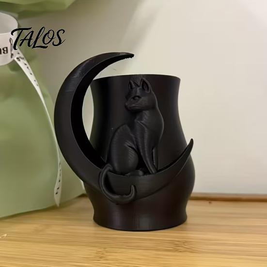 3D Printed Moon Cat Vase, Decorative Fresh/Dried Flowers Vase, Minimalist Pen & Makeup Brush Storage Holder, Unique Desktop Decor Gift for Cat Lovers