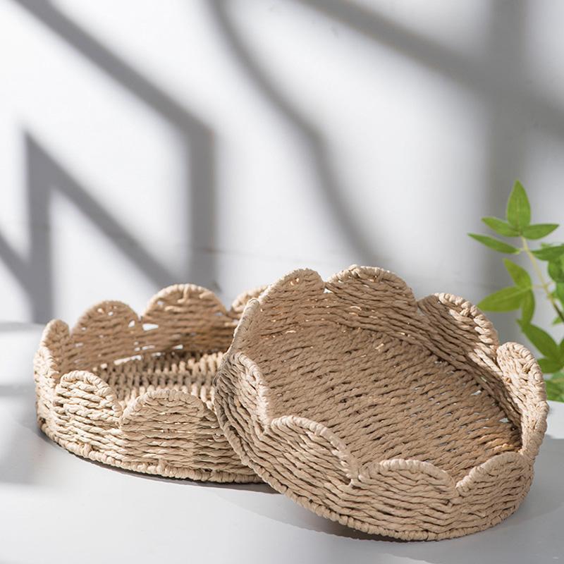 1Pc Paper Fruits Storage Basket Household Weave Vegetables High-capacity Snack Tray Paper Rope
