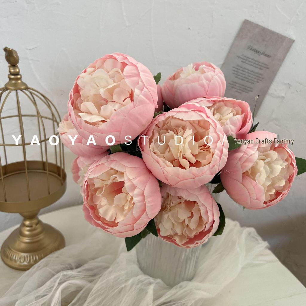 10-Head Artificial Peony Bouquet - Core-Filled Wedding & Home Décor Flower Arrangement