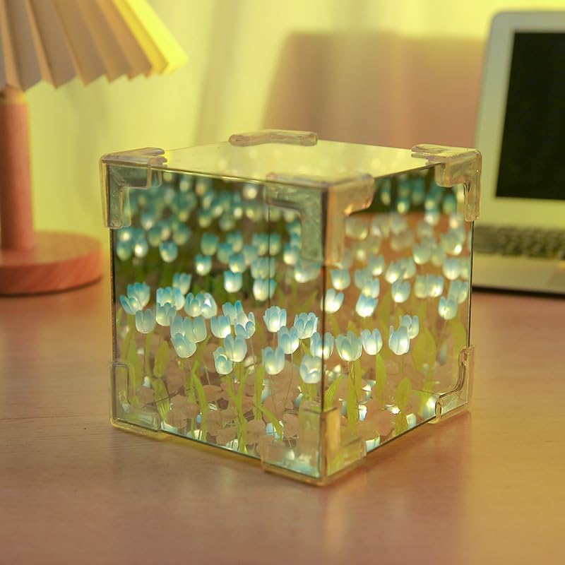 Blossom Box Tulips, Lampara De Tulipanes Infinitos, Tulip Lamp, Tulip Mirror Lamp, Tulipanes En Cajita De Cristal, Suitable for Bedroom, Living Room,