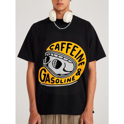Caffeine and Gasoline T Shirt Black Skull Graphic Print Casual Streetwear Men's Top for Daily Wear and Urban Style
