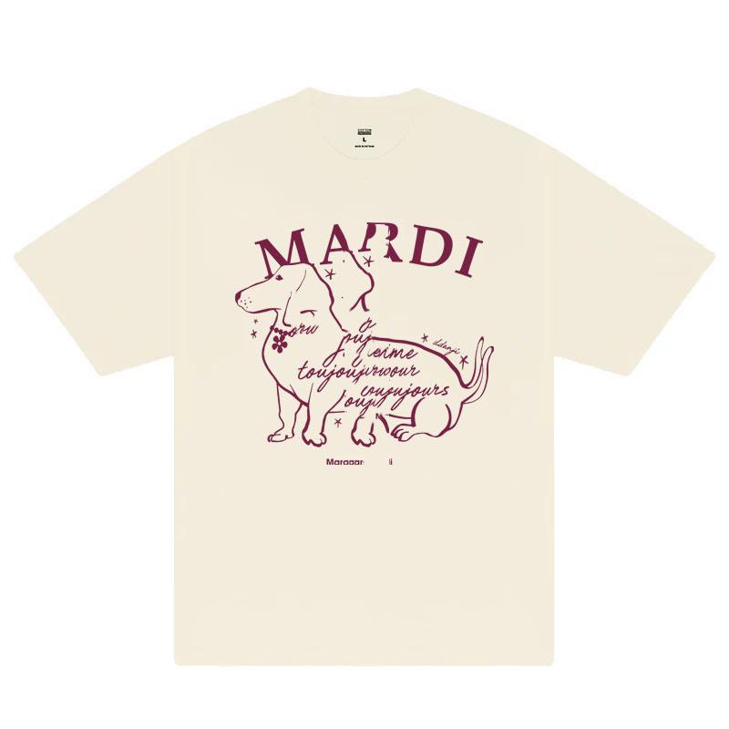 

Готовая к отправке футболка в корейском уличном стиле: Стиль Ким Го-ын, Принт с собакой, Круглый вырез, Свободный крой, Чистый хлопок, Короткий рукав. XL