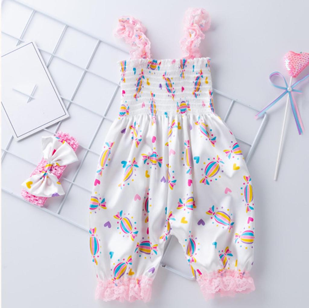 Newborn Infant Baby Girls Ruffle Floral  Romper Jumpsuit+Headband Sets