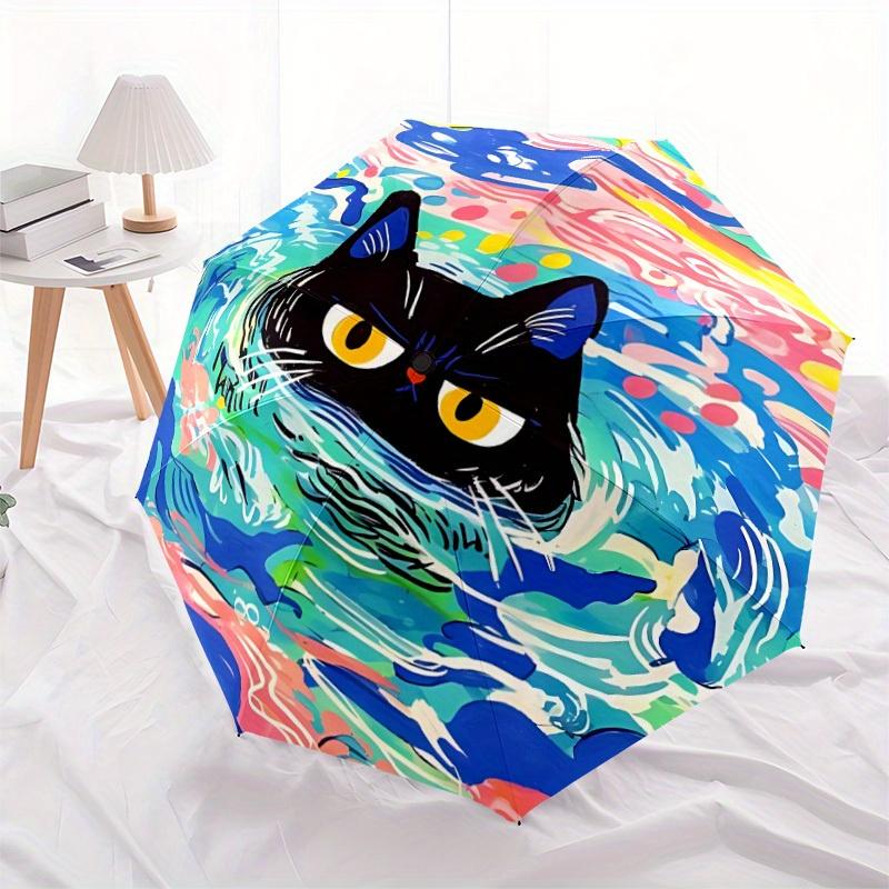 

1pc Cat Waves Automatic Open 8-Rib Windproof Umbrella, Travel & Commuting, Suitable for All Seasons