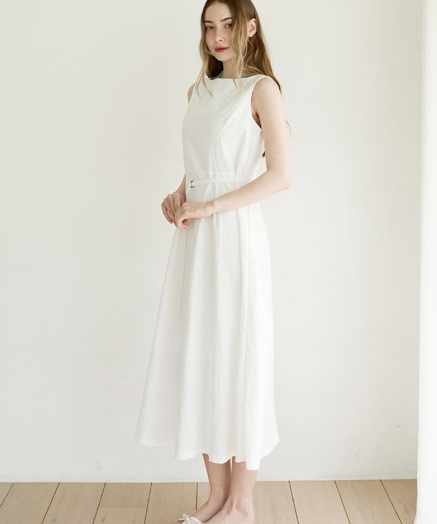Slow Lolly Belted Pintuck Long Sleeveless Dress_3 Colors