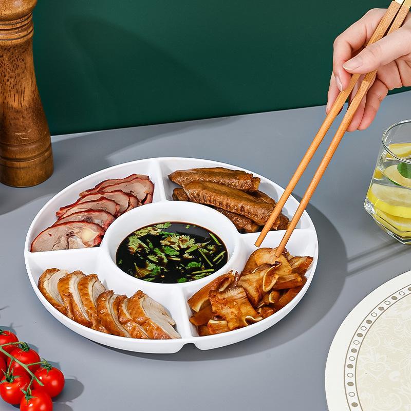 Reusable Round Divided Food Storage Tray BPA-Free Plastic Portable Dinner Plate for Diet Control Meal Prep
