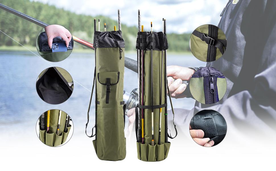 Sac de Tackle pour Canne à Pêche Grande Capacité Sacs de Rangement pour Cannes à Pêche Filet de Pêche Sac de Transport pour Cannes à Pêche de Voyage Étui Portable pour Canne à Pêche pour Pêcheur
