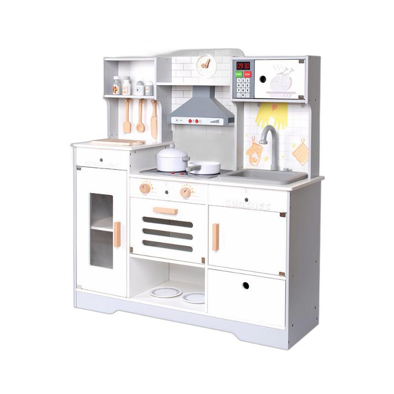 Wooden Playhouse with Water Circulating Fridge, Light & Sound Cooking Stove, Baby Toys Playground