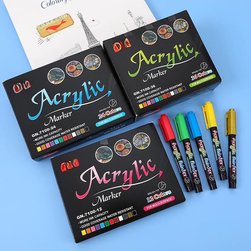 High Value Acrylic Marker Multi Color 12 24 36 Color Set Color Pen Children' S Students Painting Marker Pen GN.7100 12 Color Set