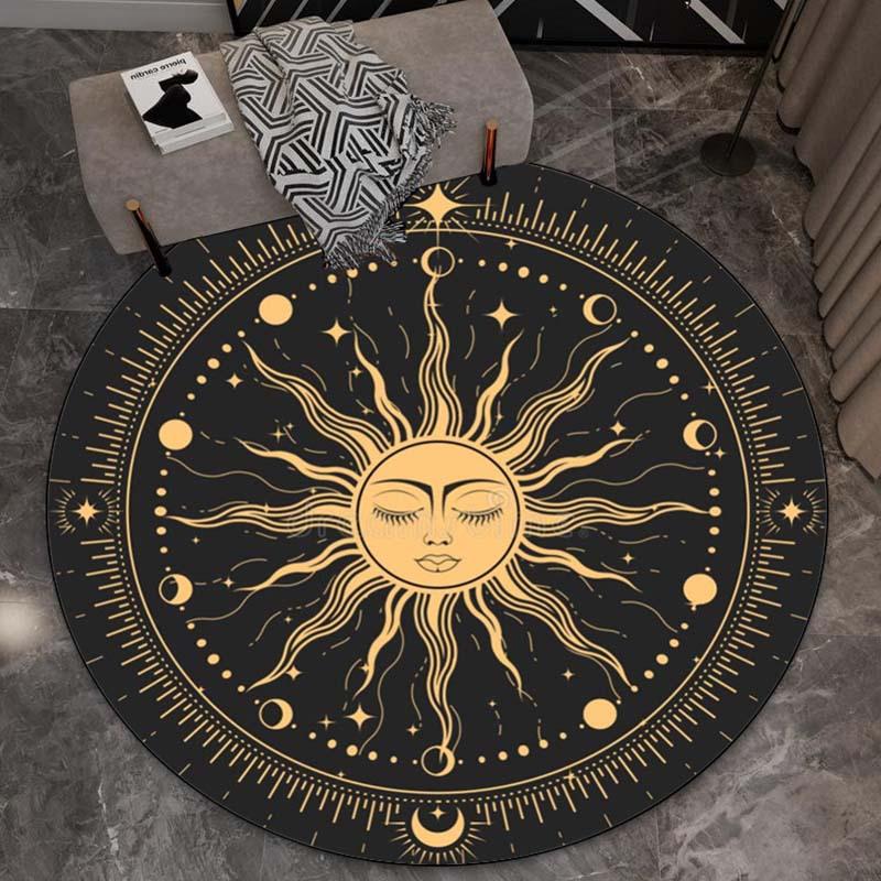 1pc Vintage 3D Sun Ball Print Outdoor Round Rug - Non-slip Floor Mat, Crystal Velvet for Patio, Garden, Bedroom, Living Room