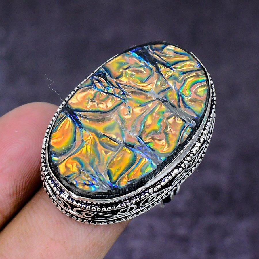Natural Abalone Doublet Gemstone 925 Sterling Silver Jewelry Ring Size 8 ETC-14823