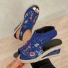 Fashion Ethnic Wedge Shoes Women's Retro New Round Toe Open Toe Platform Embroidered Flower High Heel Fish Mouth Sandals