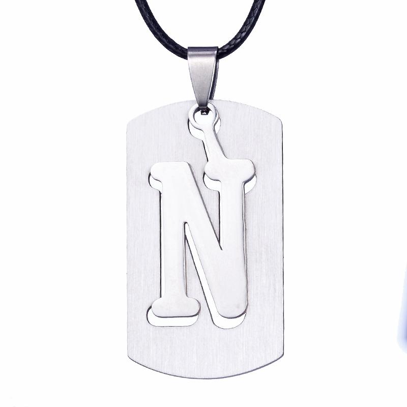 ZRM Jewelry Stainless Steel 26 English Alphabet Pendant Necklace Men Jewelry Personality Hollow Letter Pendant Friends Gifts