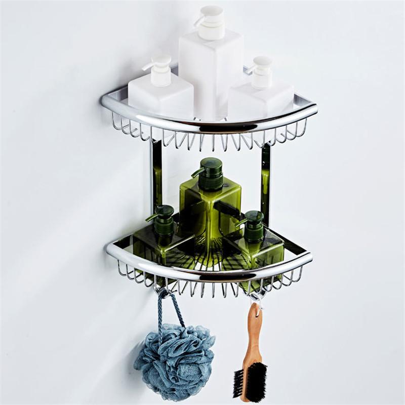 Corner Shelf Bathroom Shelf Shower Rack Dual Tier Bath Shower Shelf Bath Shower Caddy Rack Holder Wall Mounted Antique Gold