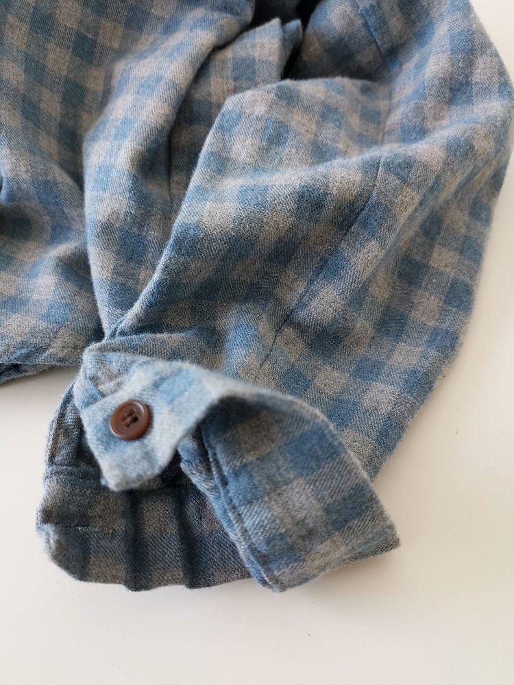 Women's Blue-Gray Plaid Brushed Shirt Jacket - Casual, Versatile Autumn/Winter Layer with High-End Feel