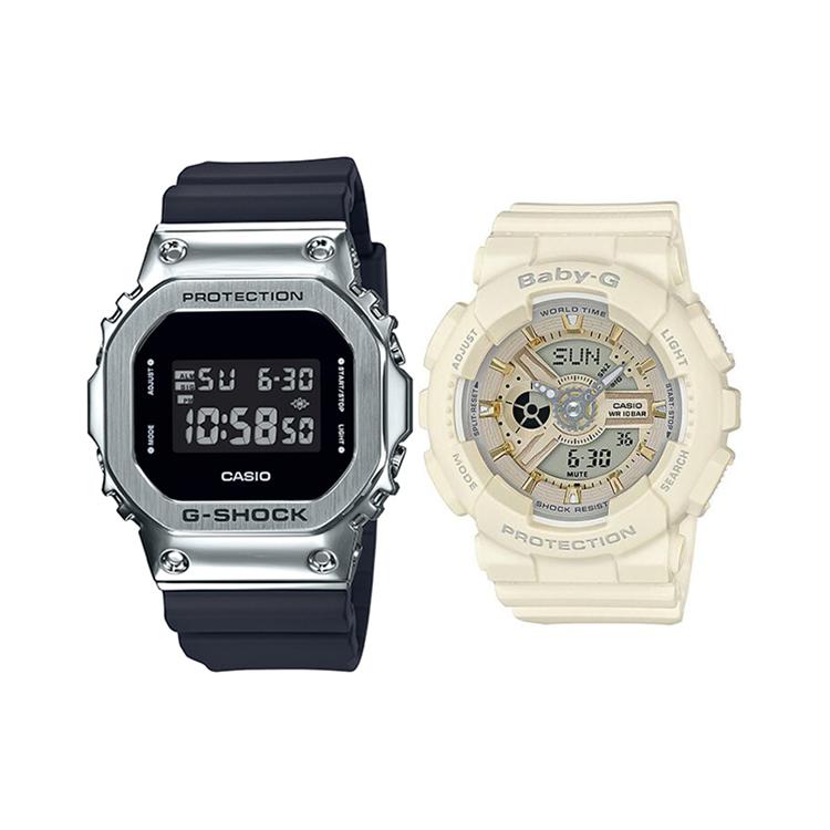 CASIO Unisex Pair Table Series Black Watch GM-5600-1+BA-110GA-7A2ER