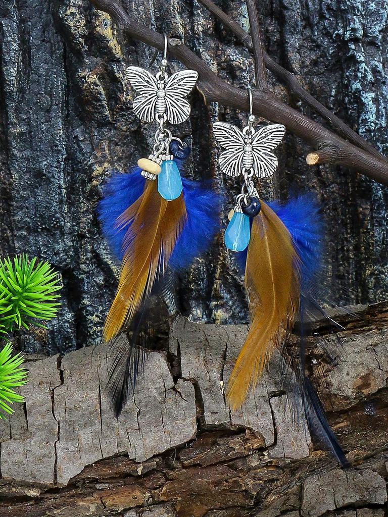 Bohemian Long Tassel Earrings BOHO Colorful Feather Pendant Seaside Holiday Style Zircon Classic Earrings