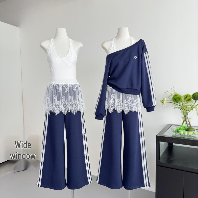 

Комплект свитшот с открытыми плечами и спортивные брюки WESTAYONE - Весенне-осенняя повседневная мода. S [below 95 lbs]