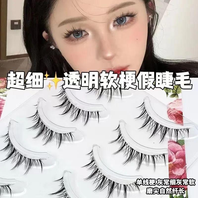 Lashie - Set mit 5 Paaren: Natürliche, zarte Falsche Wimpern mit transparentem Band