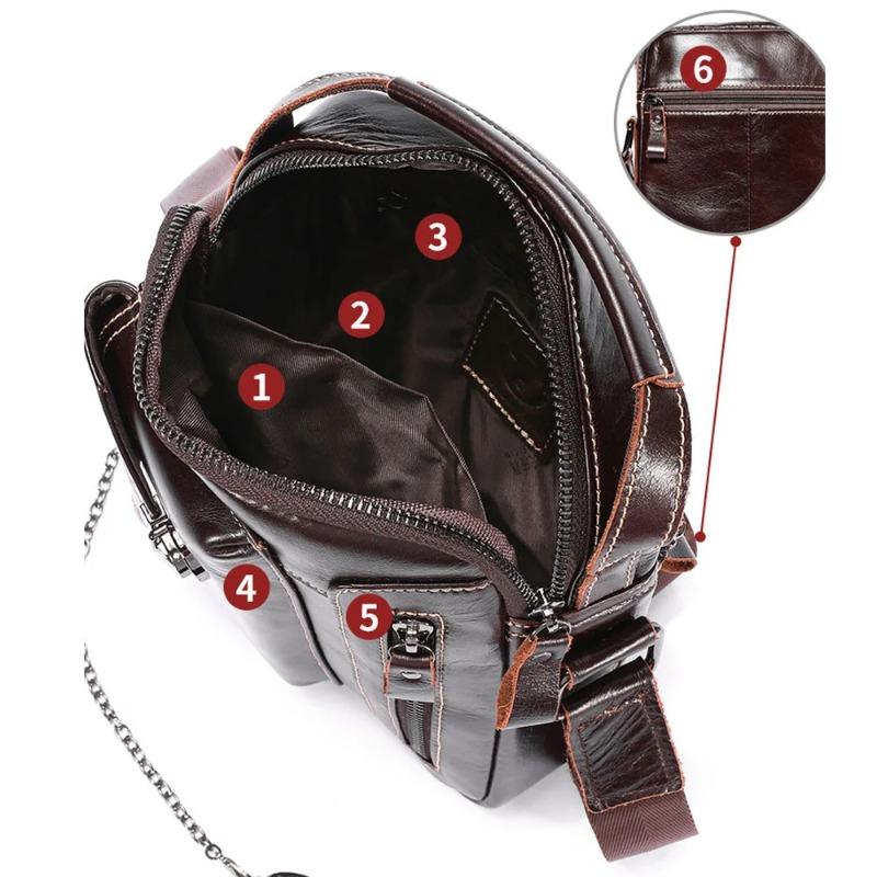Cowhide men's single shoulder crossbody bag is breathable, wear-resistant, anti-theft, and can be stored with anti-theft brush